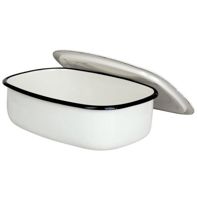 Fuente de horno con tapa, Emil´s Enamel 1,5L, color blanco roto.