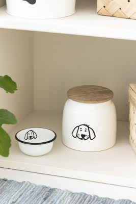 Recipiente para Comida de Perro Blanco con Motivo de Perro y Tapa de Madera 2.2 ltr